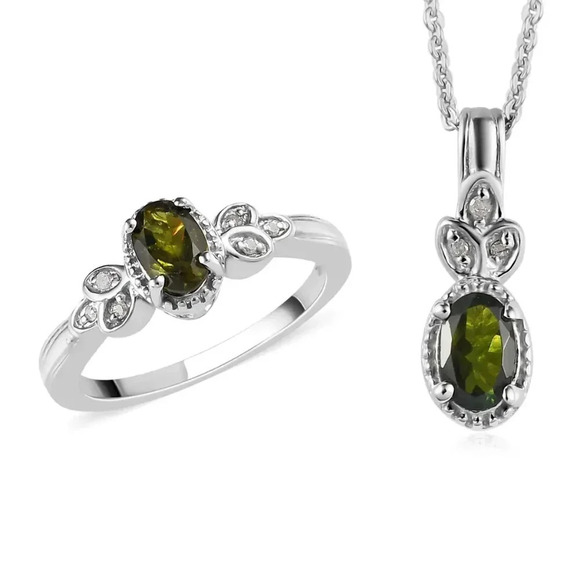 Jewelry - Premium Natural Chrome Tourmaline and Diamond Ring & Pendant Necklace Set